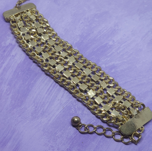 Gold Tone & Green Rhinestone Chain Chunky Bracelet - Picture 5 of 9